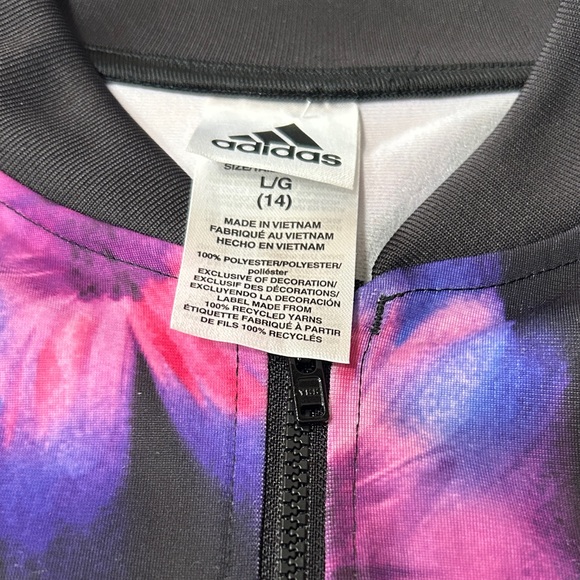 adidas Black Track Jacket and Pants- Pink/Purple Floral Print- Large - Picture 3 of 11